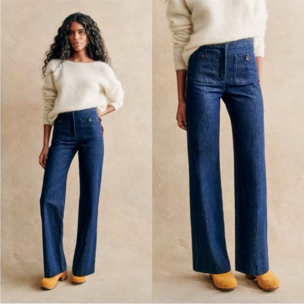 Sezane Dark Blue Wide Leg Jeans - Picture 2 of 10